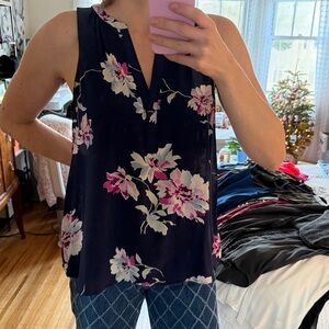 Joie Navy and Pink Floral Blouse